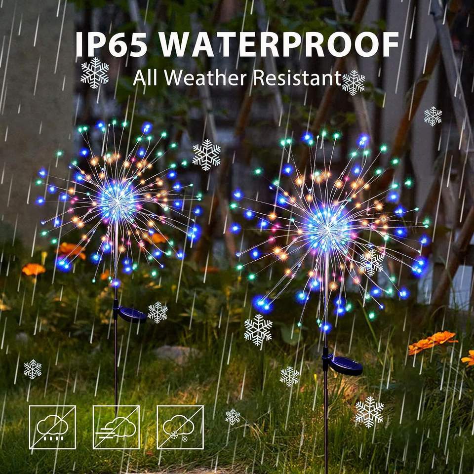 Solar Christmas Lights Solar Firework Light 200 LED Waterproof String ...
