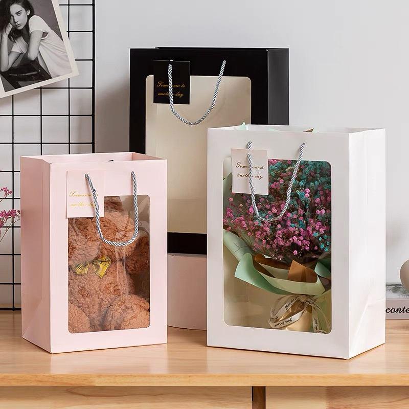 Paper Bag Window Clear Window Gift Bags for Stuff Toys Flower Bag Gift ...