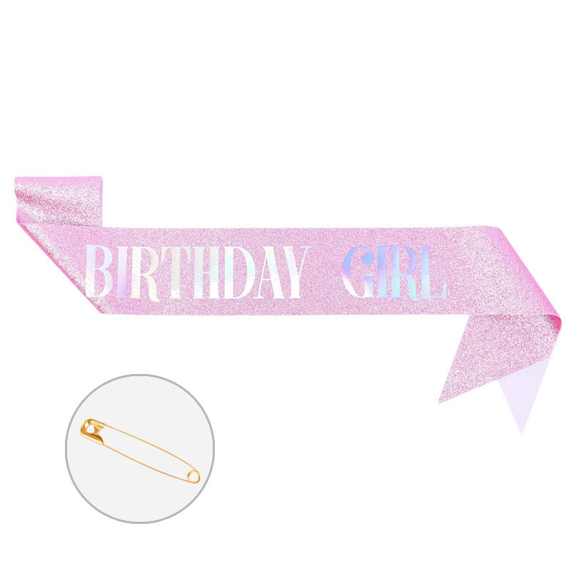 【18Colors】Glitter Satin Birthday Girl Sash Princess Ribbons Shoulder ...