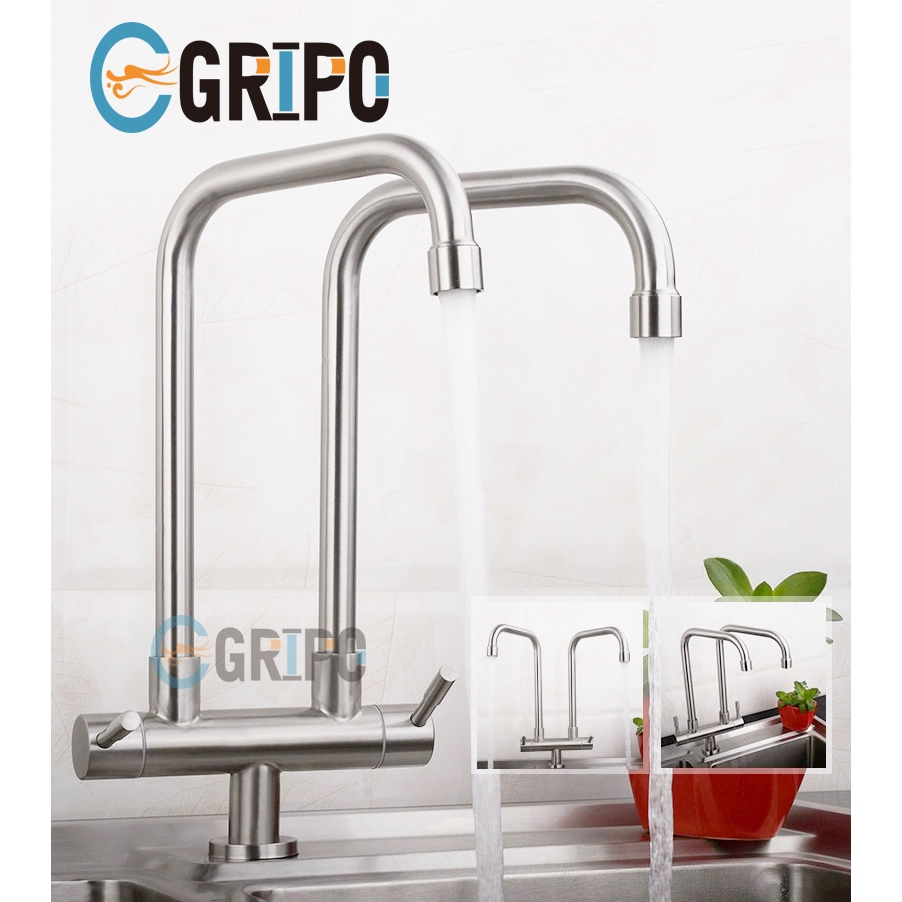 GRIPO 304 Stainless Double Dragon Dual Water Tap Kitchen Faucet 406HE ...