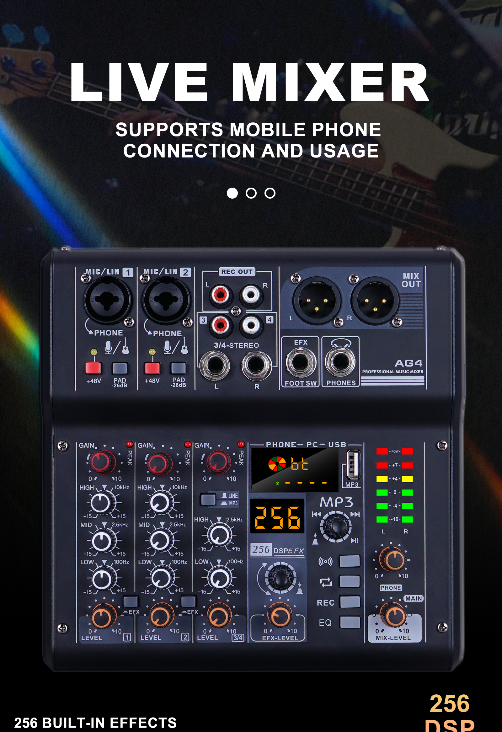 AG4 4 channel Mixer 256DSP DJ mixer USB Audio Mixer MP3 computer ...