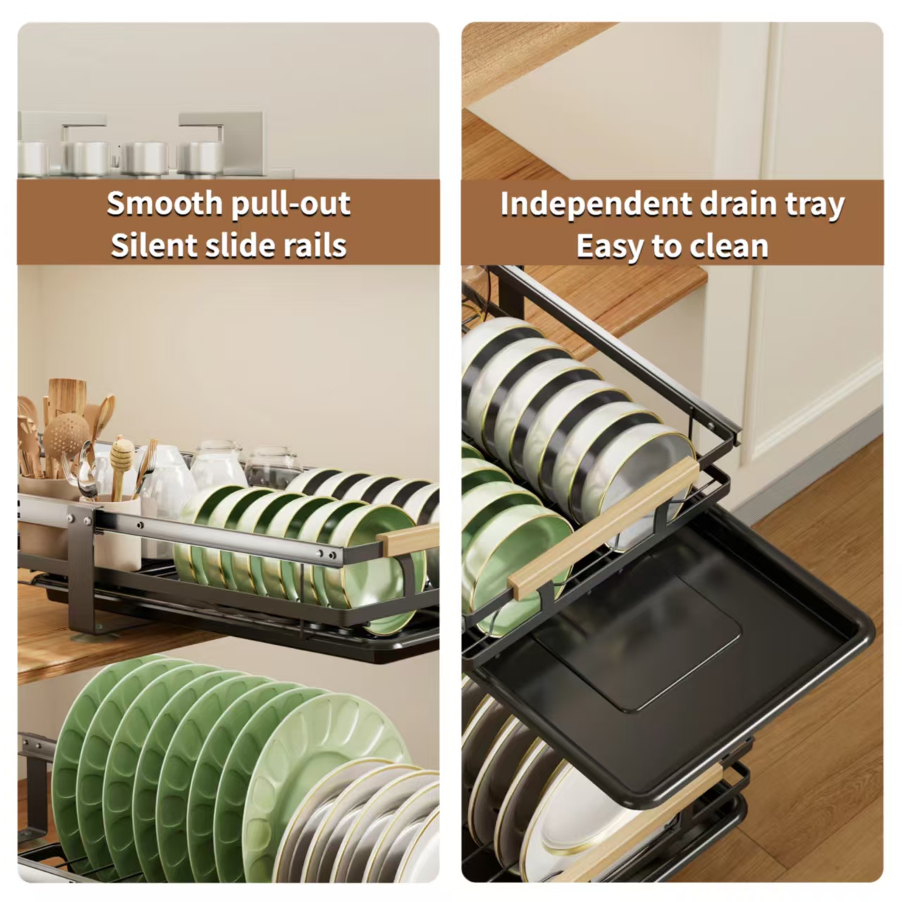 Dish Drainer Rack Kitchen Pullout Dish Storage Rack Sliding Metal ...