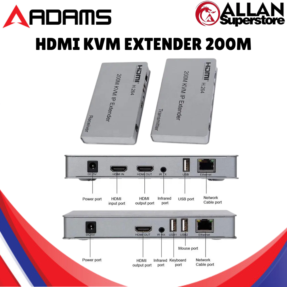 Adams KVM Extender 200m - HDMI USB VGA Cat5e/6 Extender Set | Keyboard ...
