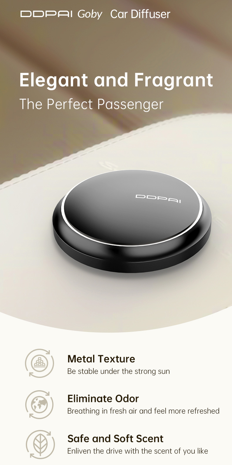 Diffuseur de voiture DDPAI Goby en métal avec 3 parfums naturels