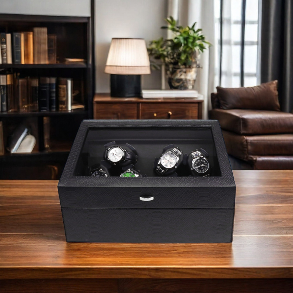 6+6 Slot Automatic Watch Winder Leather Storage with Additional Storage ...
