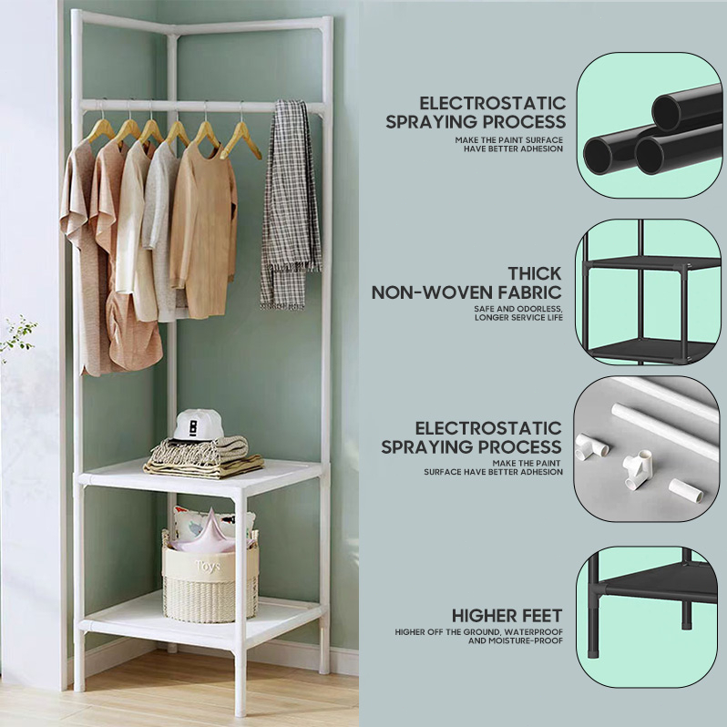 Corner Organize with Shelves Multi-Layer Coat Rack with Drying Hooks ...