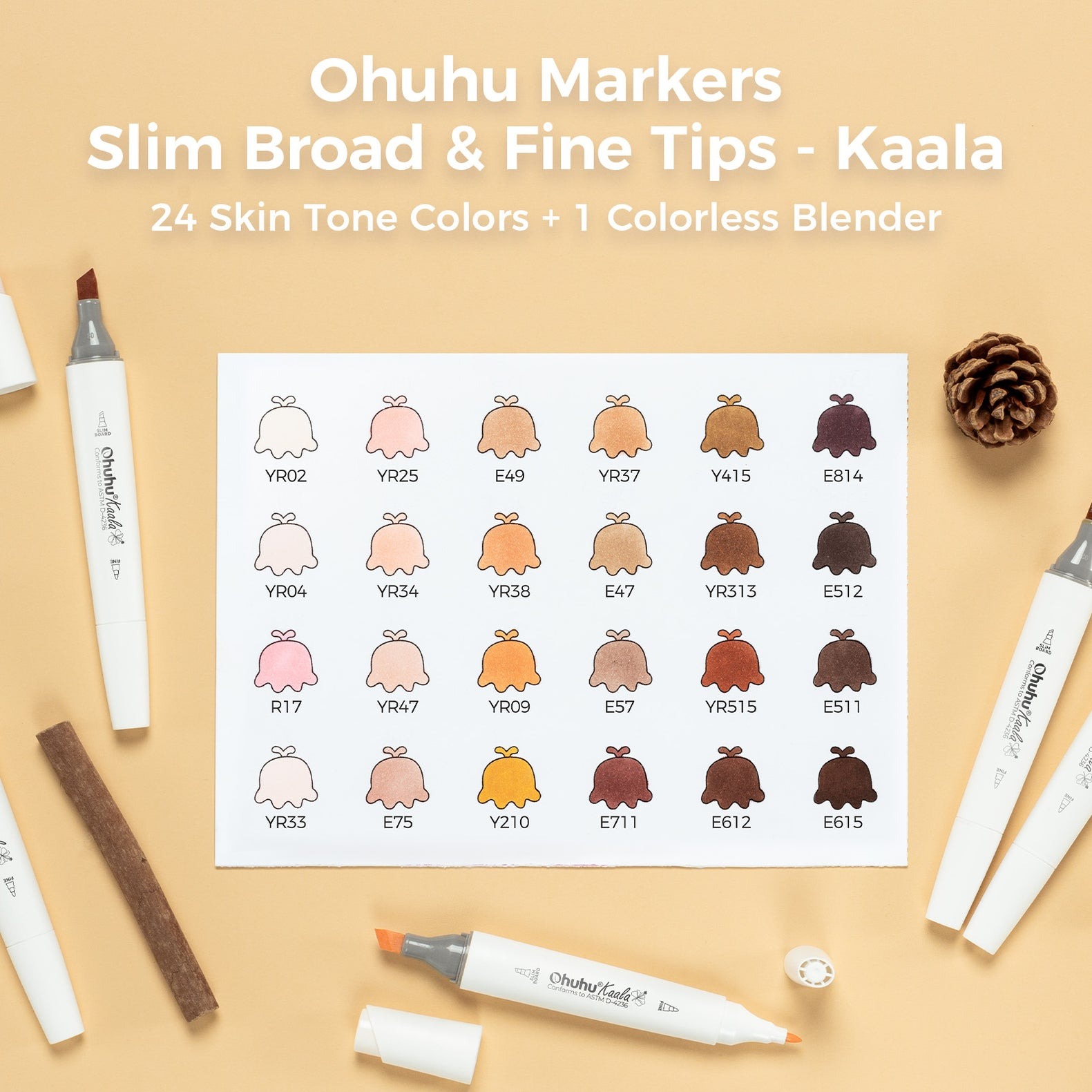 Ohuhu Kaala Alcohol Based 60+1 Illustration Tone Colors + Colorless ...
