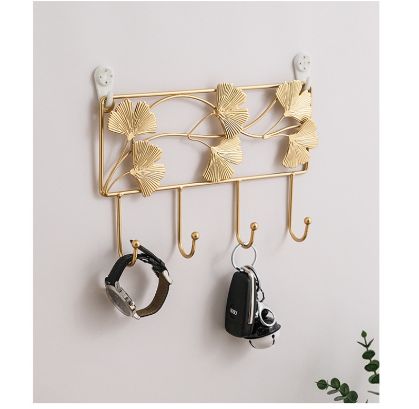 LHK 1pc 4/6 Hooks Wall Coat Racks Wall Mounted Ginkgo Leaf Hook Wall ...