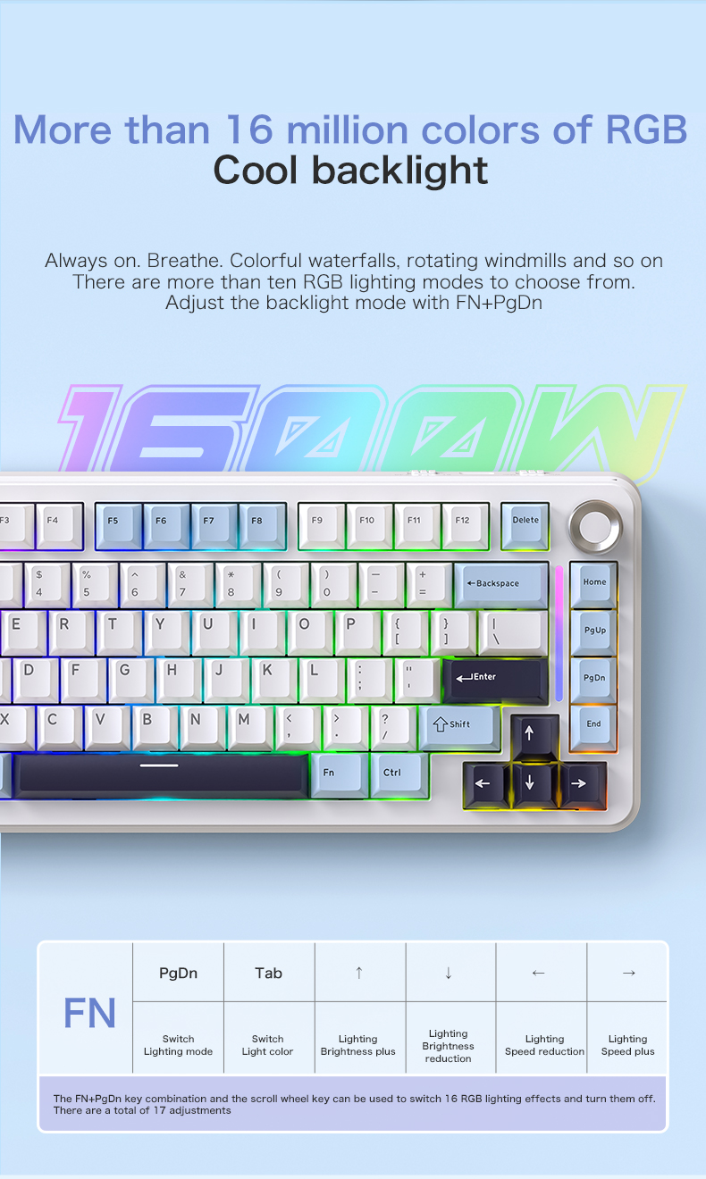 FREEWOLF F75 Mechanical Keyboard 75% 80 Key RGB Tri-Mode Wired ...