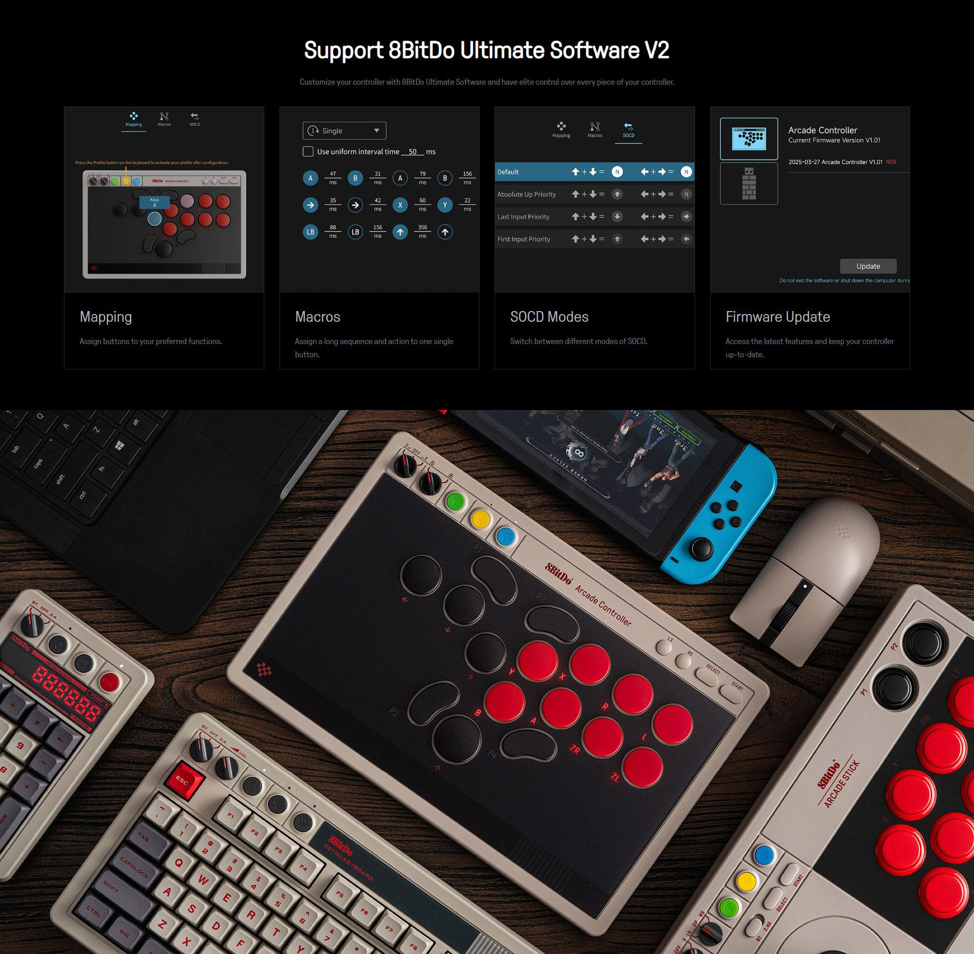 8Bitdo Arcade Controller for Nintendo Switch / Windows (80FG) | Shopee ...