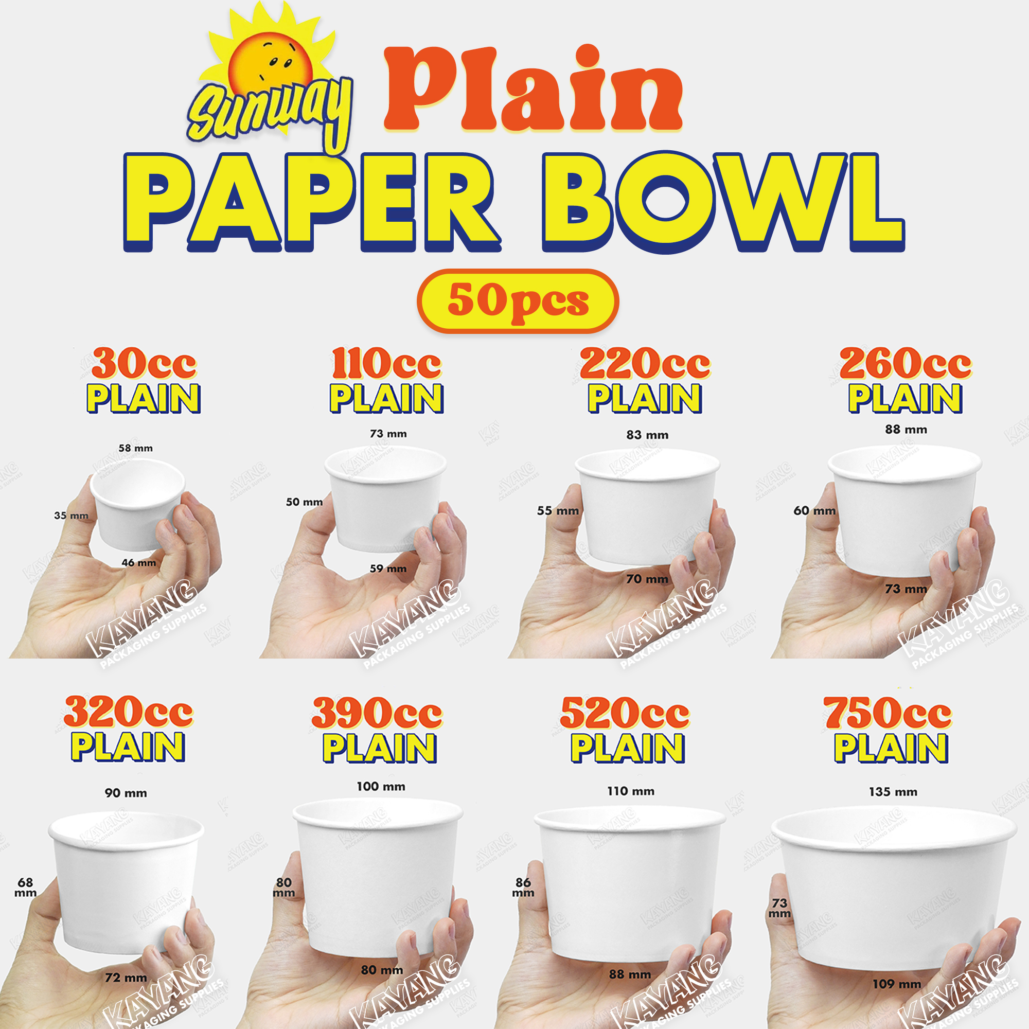 [50 pcs] Paper Bowl | Plain | Laminated, Double-coated, Disposable ...
