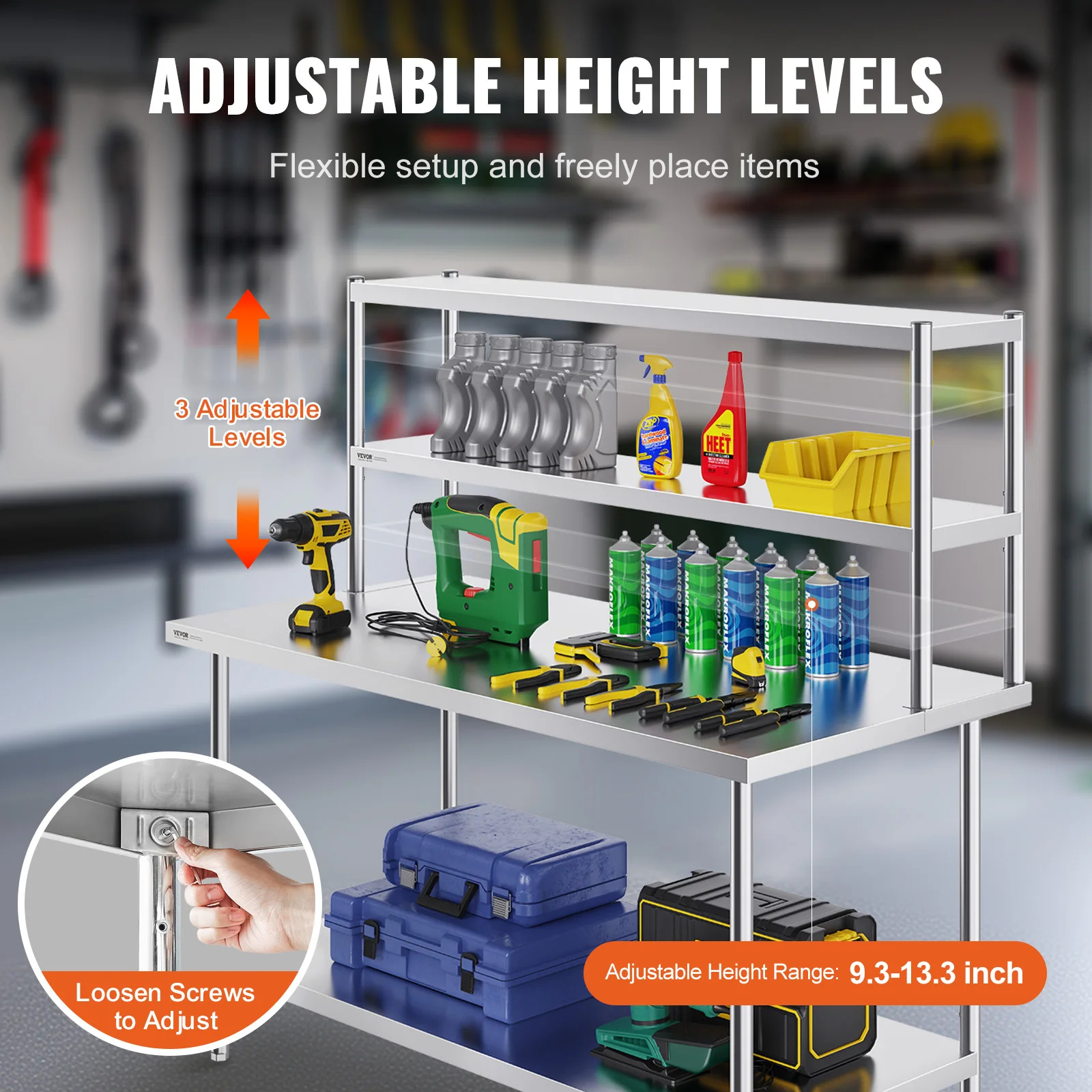 Stainless Steel Rack kitchen worktable Overshelf with Height Adjustable ...