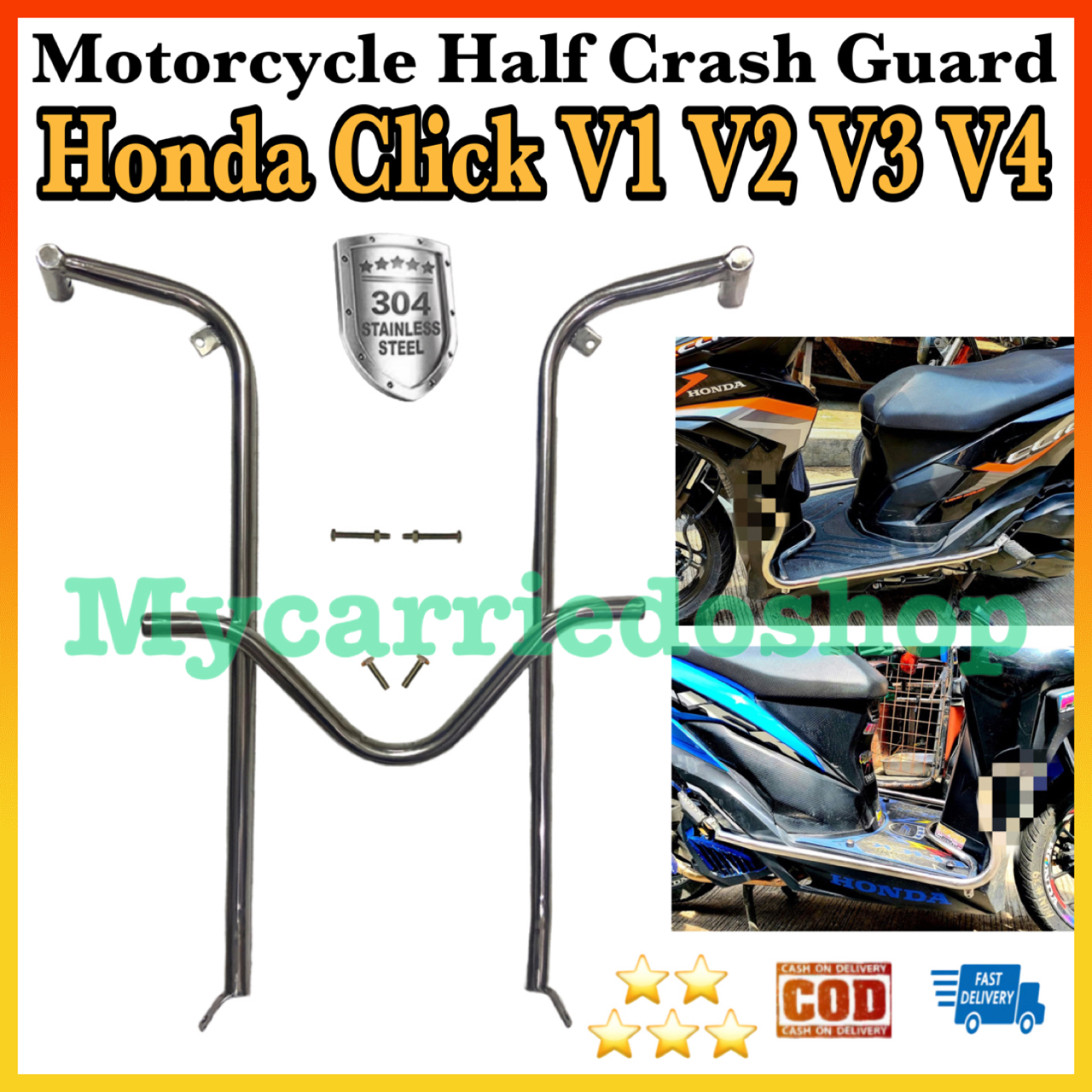 Motorcycles Stainless Steel 304 Half Crash Guard Pair For Honda Click ...