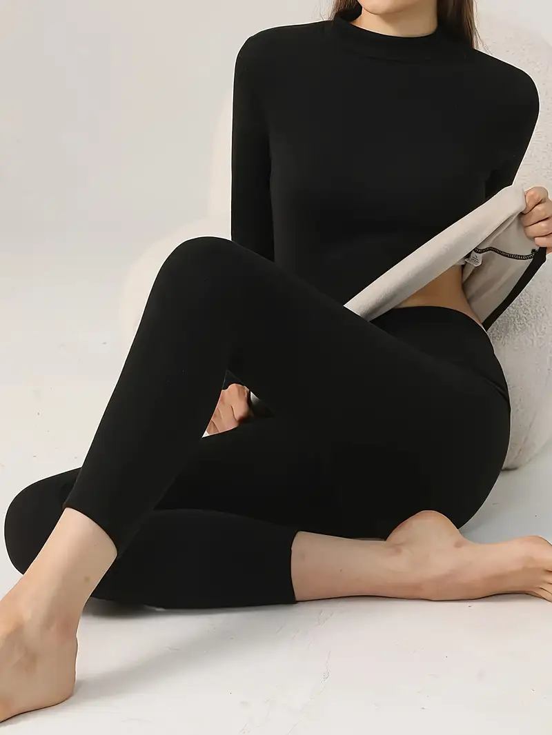 High Neck Thermal Underwear Set Women Thermal Wear Fleece Thickened ...