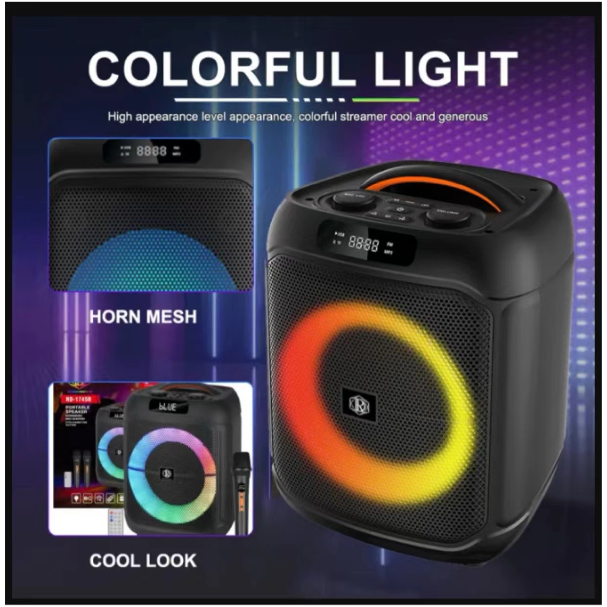 Bluetooth speaker with mic fit for family party with 3D stereo and LED ...