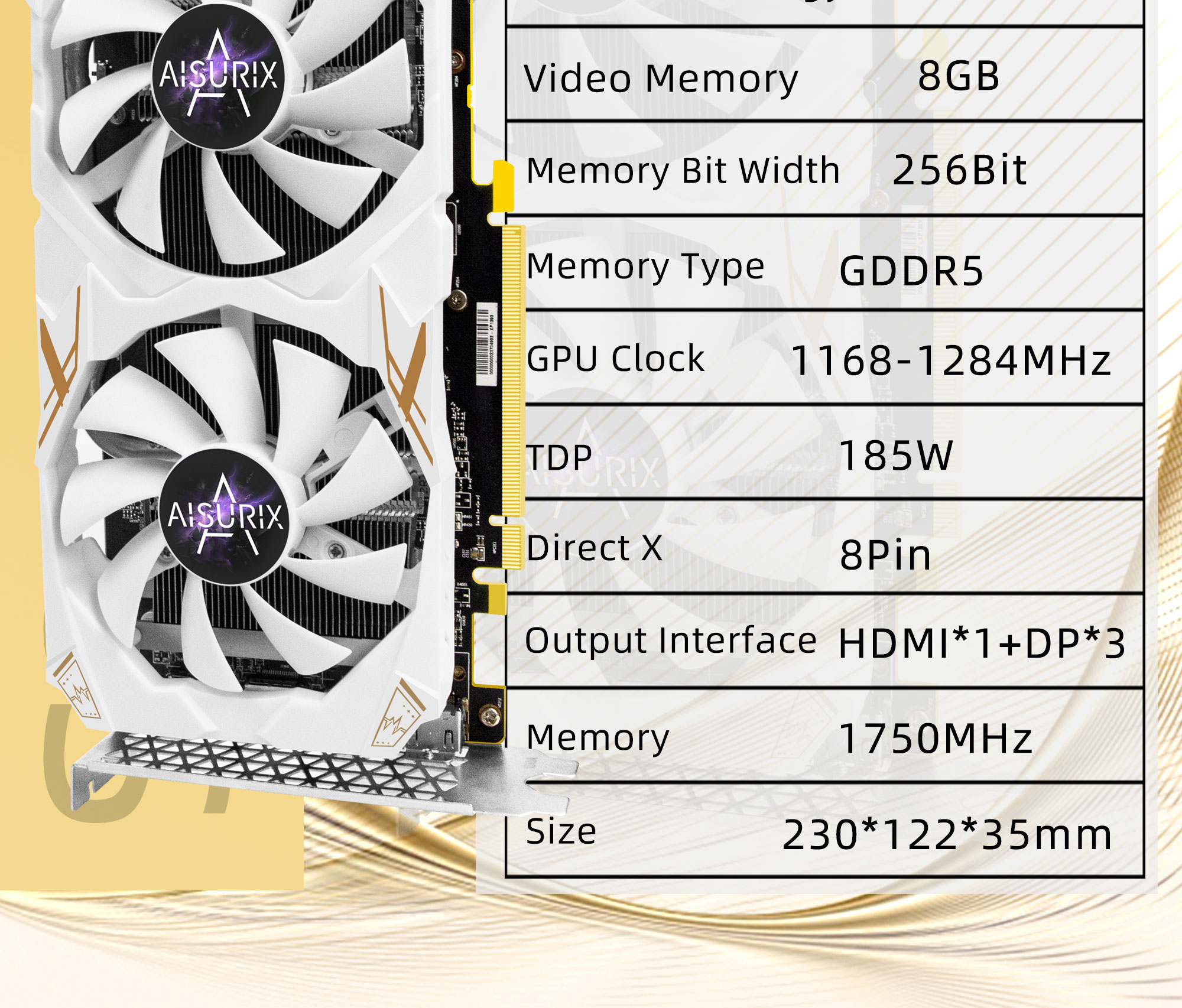 AISURIX RX580 8GB Graphics Card GDDR5 AMD Computer GPU Video Card For ...