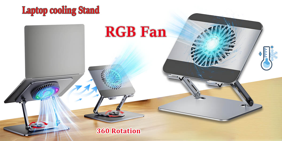 Meewoo Laptop Stand With Cooling Fan 360° Rotating Adjustable Metal ...