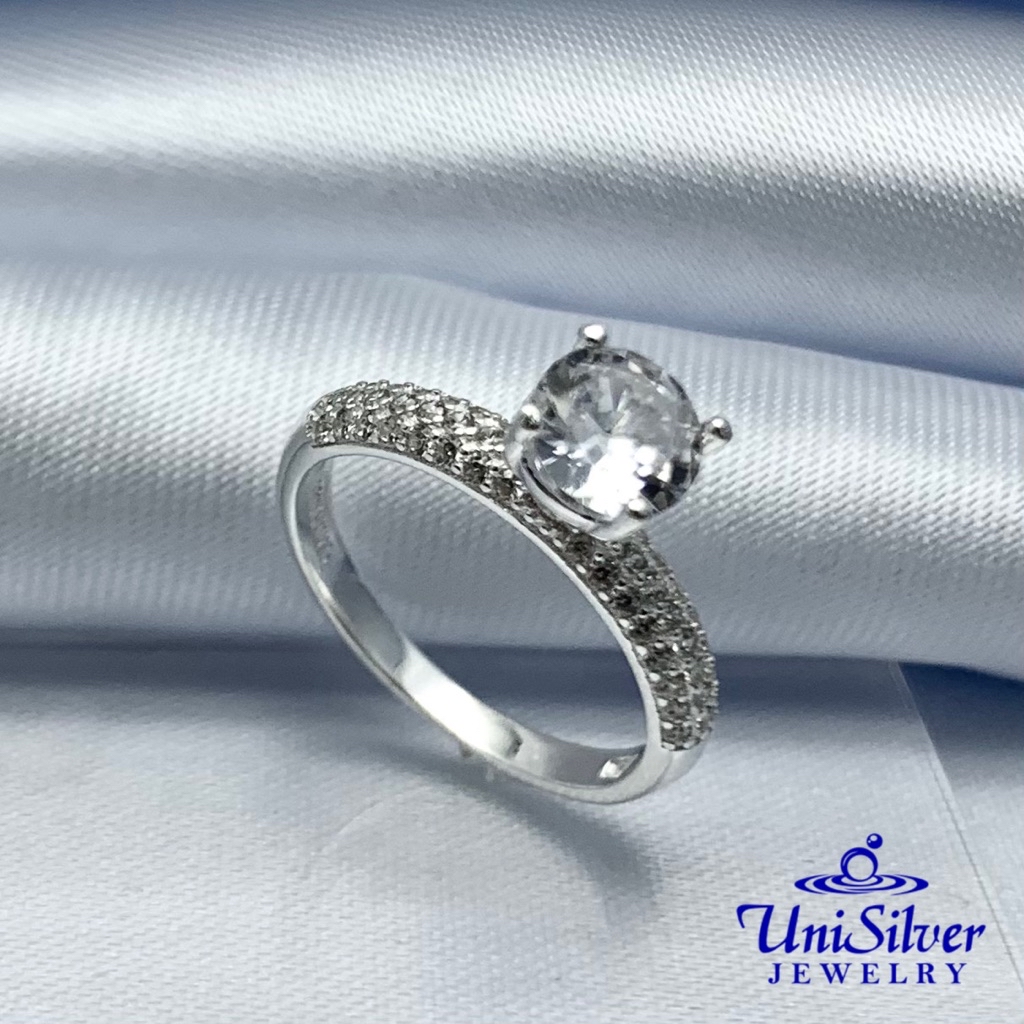 Unisilver 925 Sterling Silver Round Cut CZ Stone Engagement Ring (RS729 ...