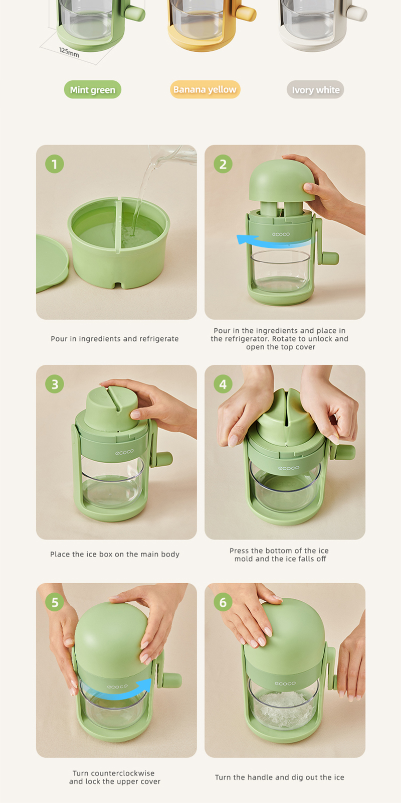 Ecoco Ice Shaver Hand-cranked Portable Mini Ice Crusher with Ice Mold ...