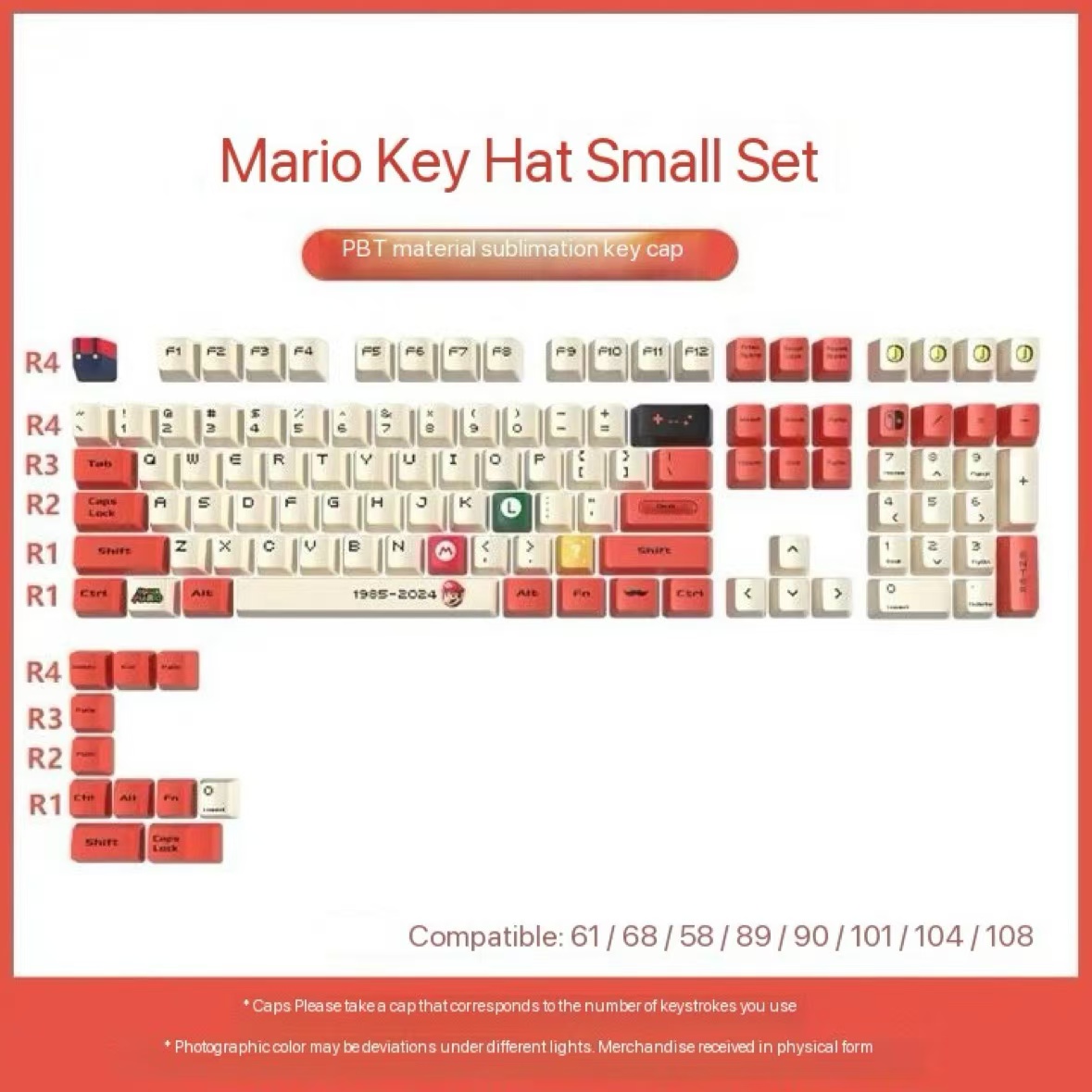108 Keys Mario Keycaps PBT OEM Profile for Gateron Cherry MX Switches ...