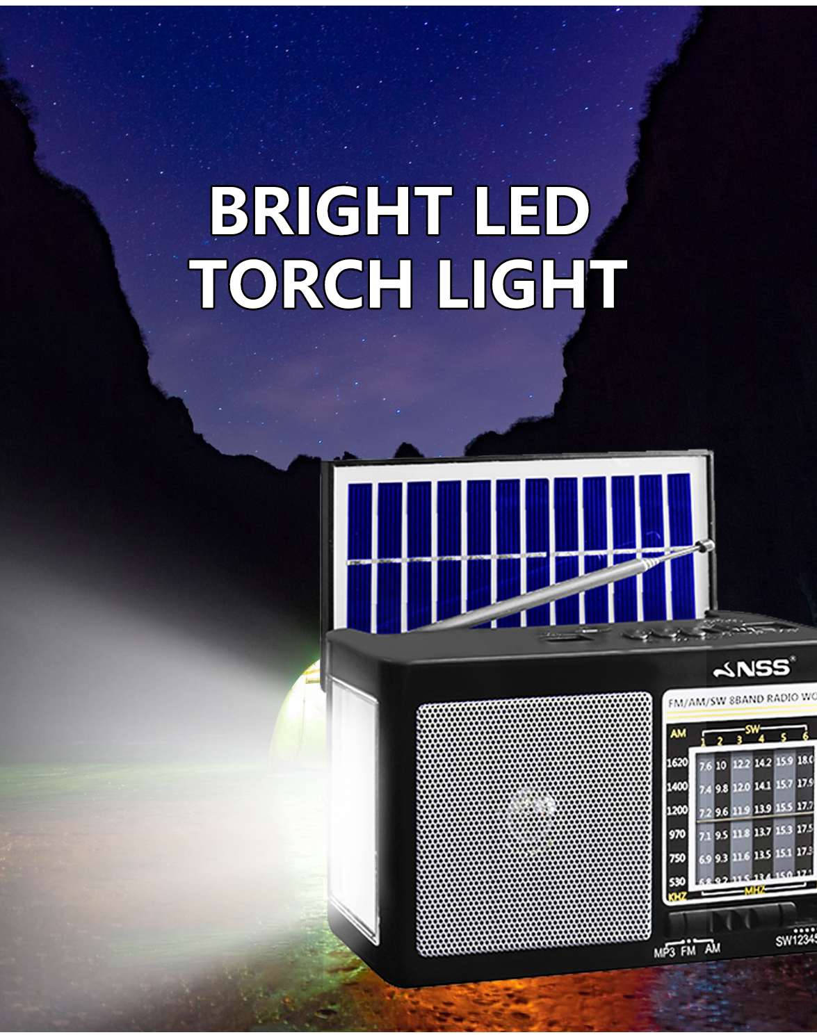 NSS solar radio fm/am/sw 3 Band radio with high power led light and ...