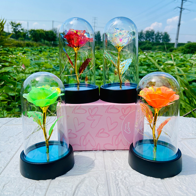 Mini Led Light Rose Artificial in Glass Dome Galaxy Rose Design as ...