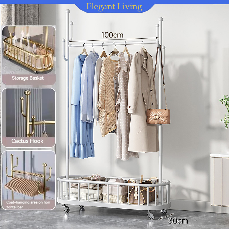 Movable Clothes Rack With Wheels Bedroom Floor Hanger Nordic Luxury ...