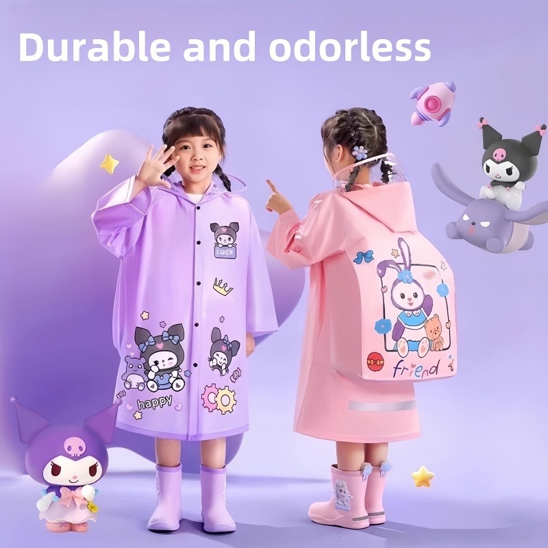 Kuromi Raincoat for Kids Waterproof Rabbit Cartoon TPV School Student ...