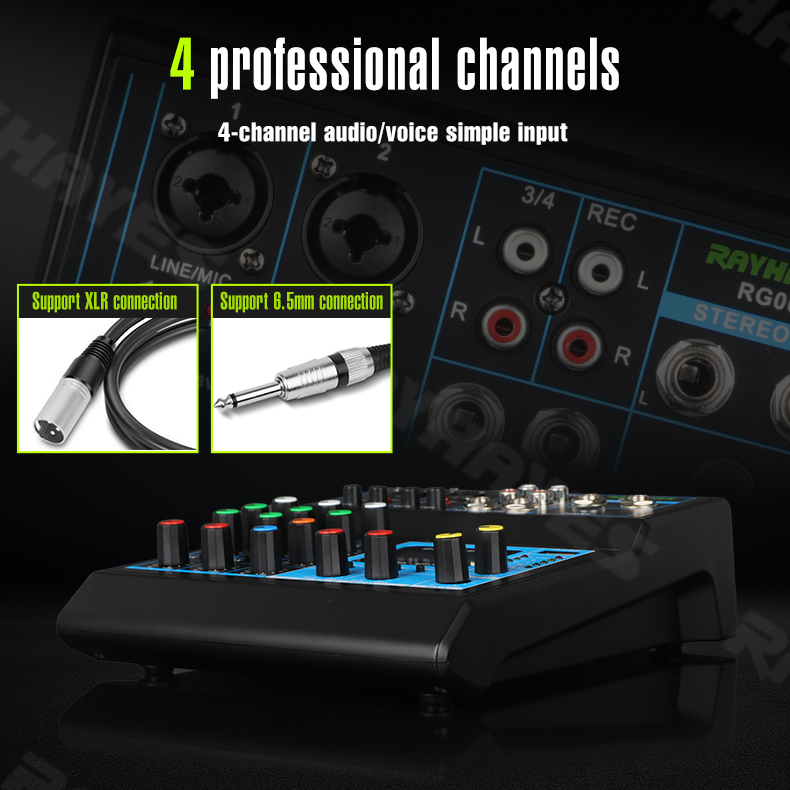 RAYHAYES RG06X Professional Audio Mixer 4 channel stereo output PC ...