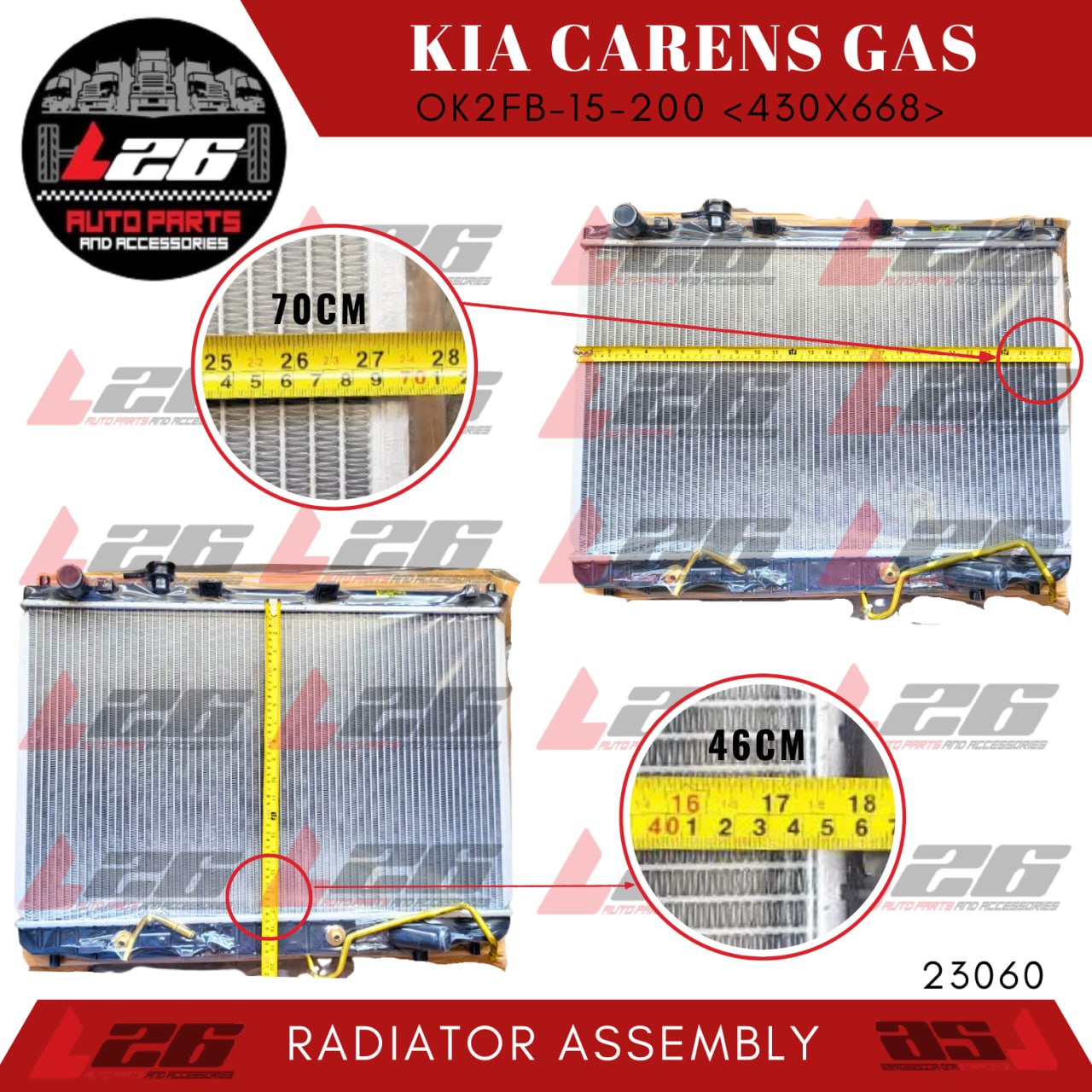 23060 KIA Carens 1.3V Gas Radiator Assembly 2000-2002 A/T PA26 1ROW ...