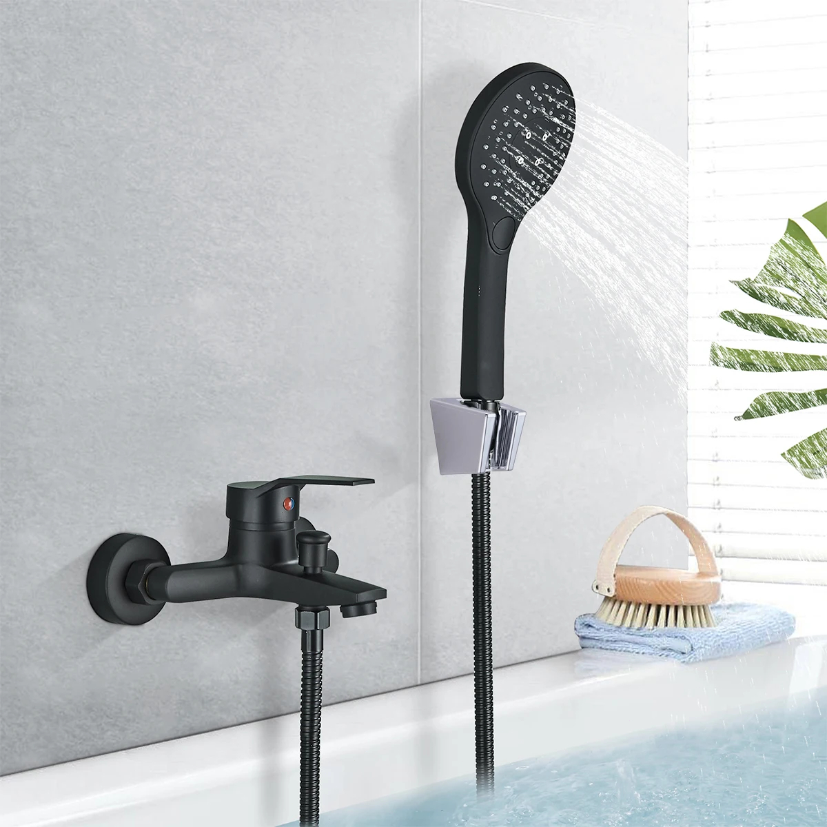 Matte Black Bathroom Shower Faucets Bath Shower Mixer Control Valve Water Tap Shower set ...