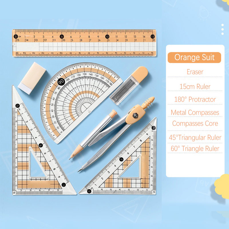 7 Pcs Mathematical Ruler Set Exam-Ready Multi-Angle Compass School ...
