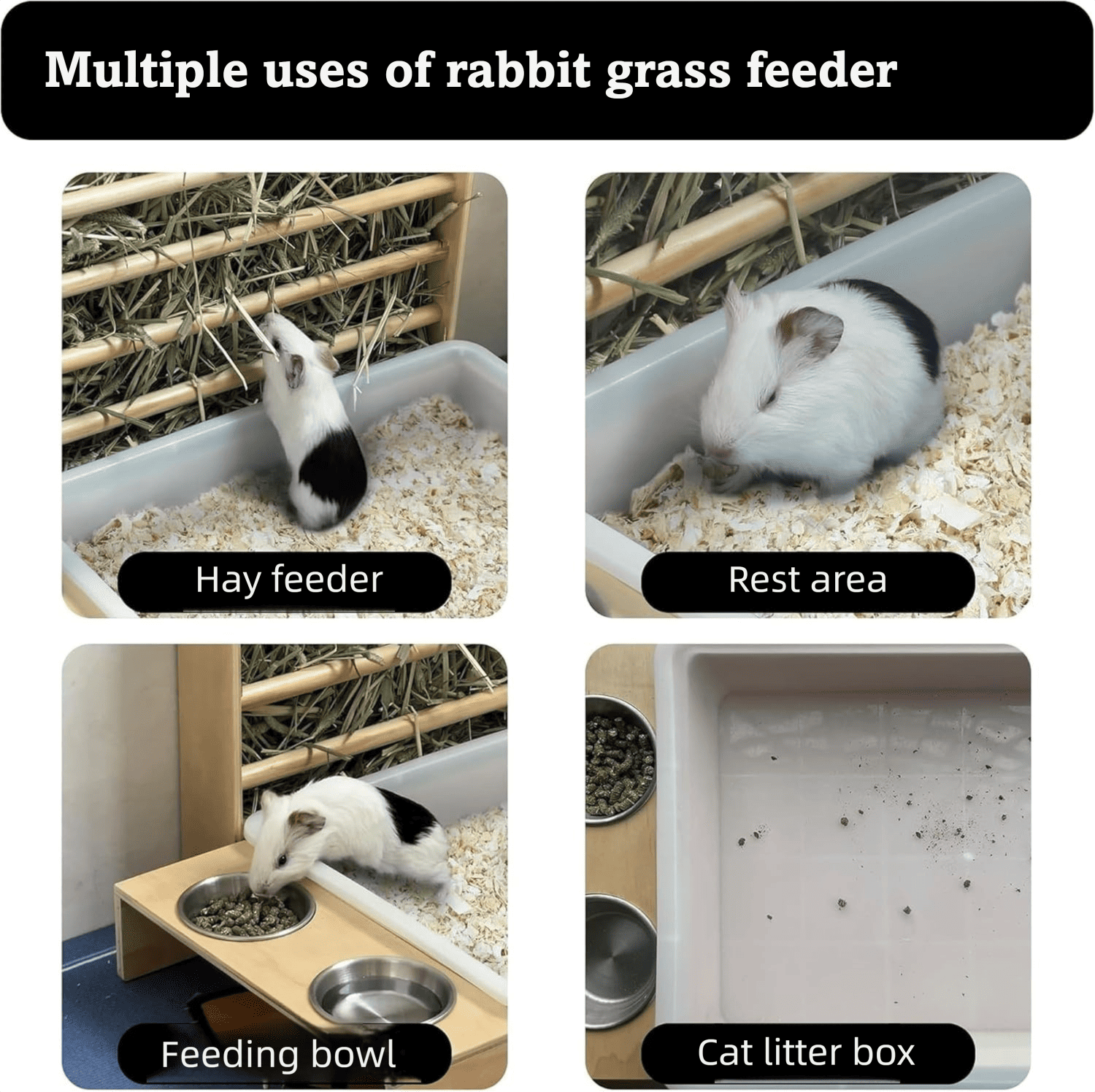3-in-1 Rabbit/Hamster/Guinea Pig Feeder – Wooden Hay Rack + Toilet ...