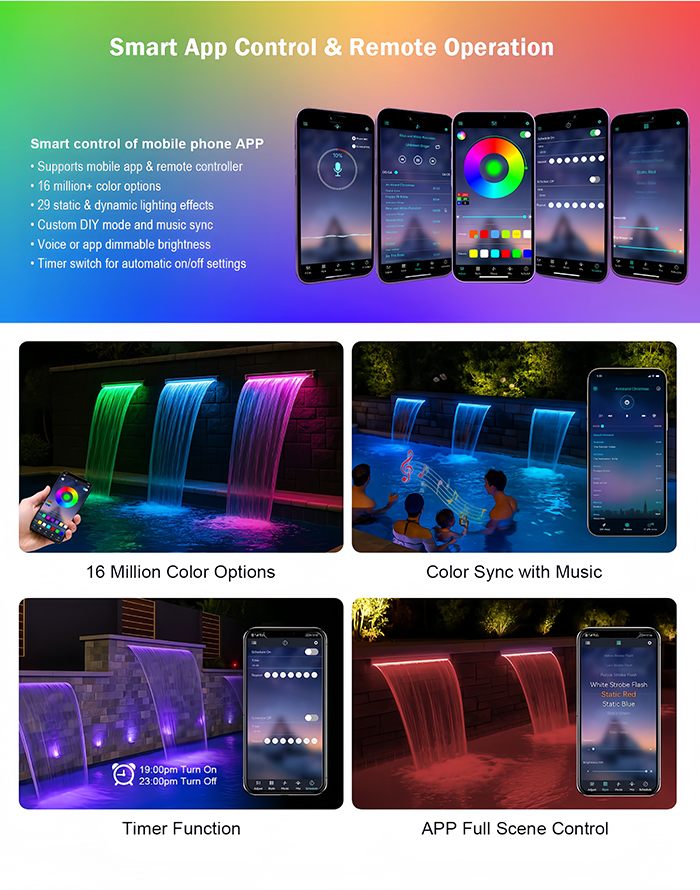 900mm Pool Water Descent Spillway Waterfall Acrylic Fountain RGB LED ...