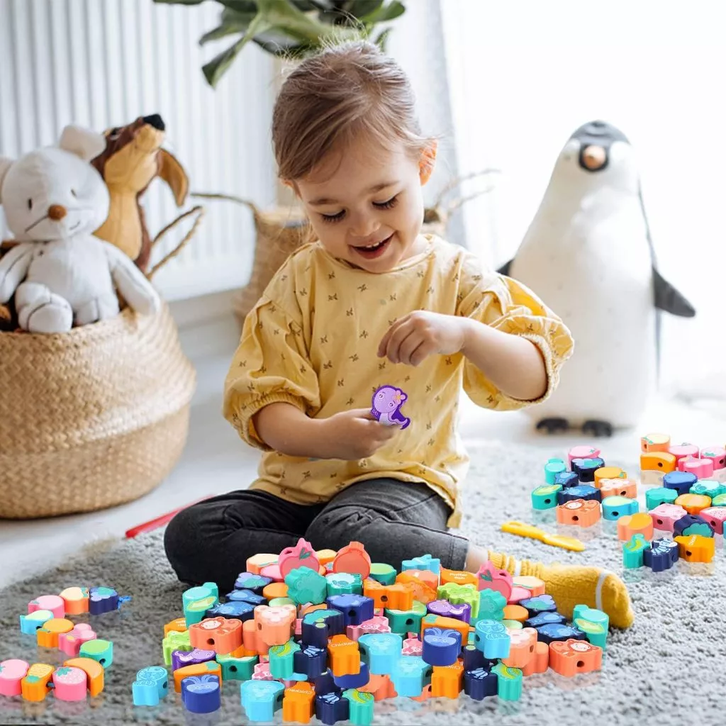 51PCS Wooden Beads Animals Threading Beads Set Preschool Learning Toys ...