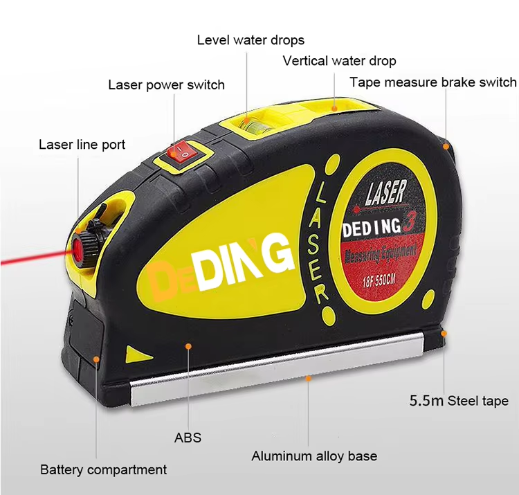 Laser Level Measuring Tape Ruler 4 in 1 Infrared Cross Projector High ...