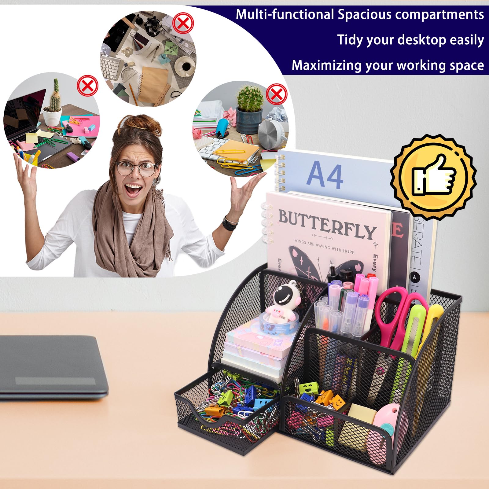 7-in-1 Set of Office School Supplies Desk Storage Pen Rack With Drawers ...