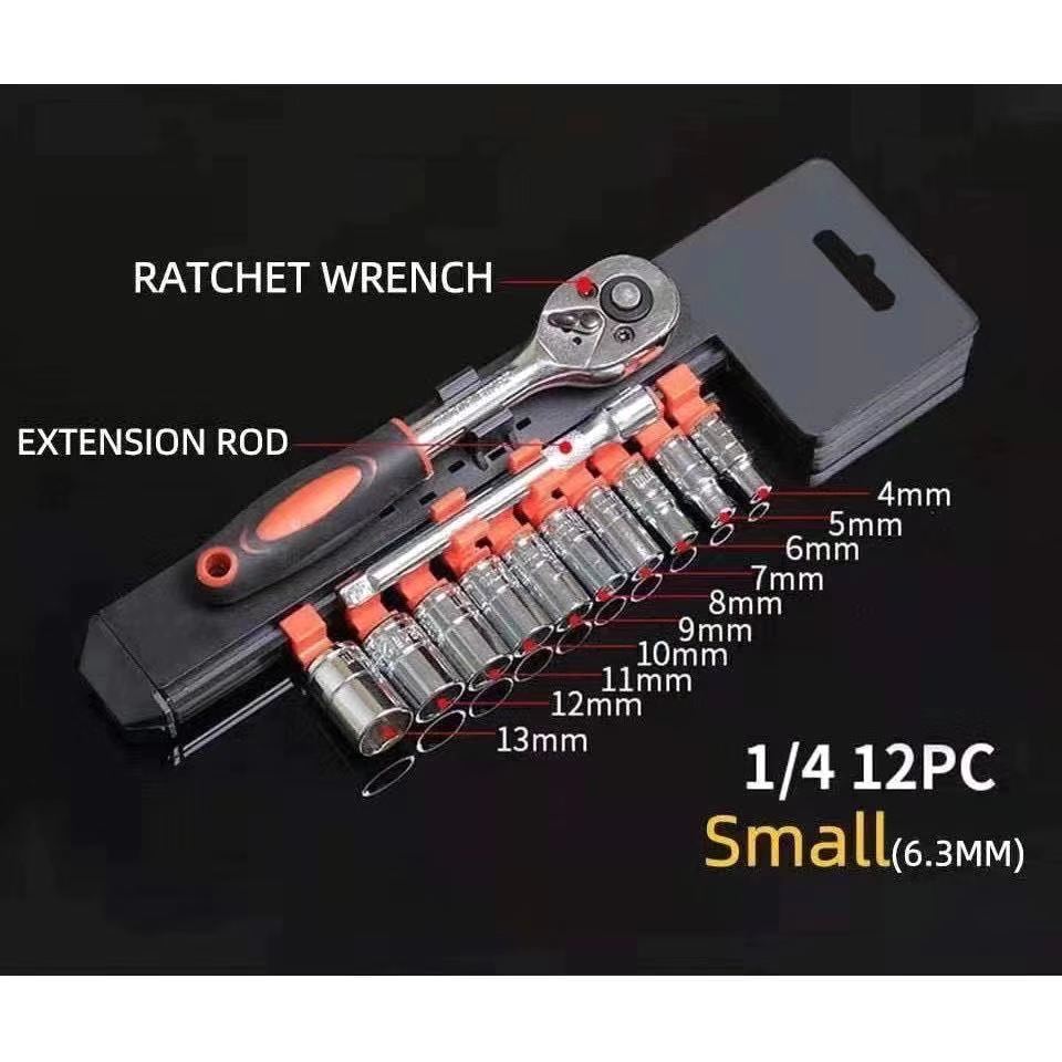 1set (12pcs) 1/4 1/2 Inch Socket Drive Ratchet Wrench Set Multi ...