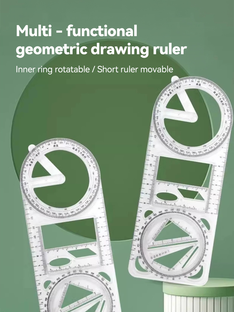 ICON Multi-use Rotating Geometric Drawing Ruler Clear PVC Precise ...