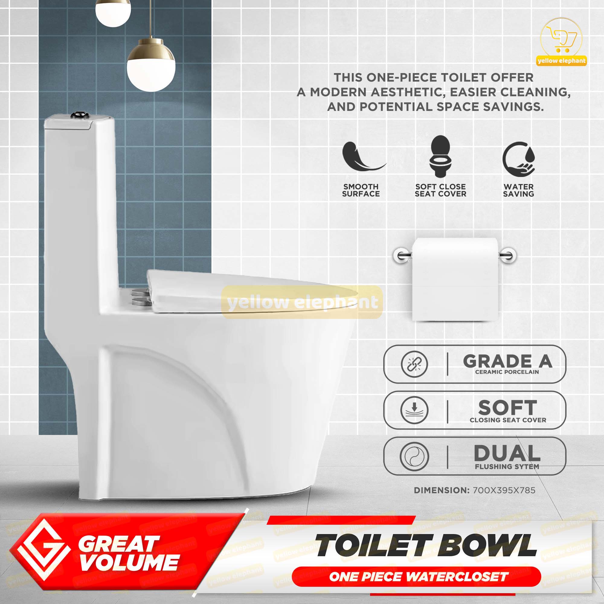 Water Closet Water-Saver Dual-Flush Modern Toilet Bowl Grade A