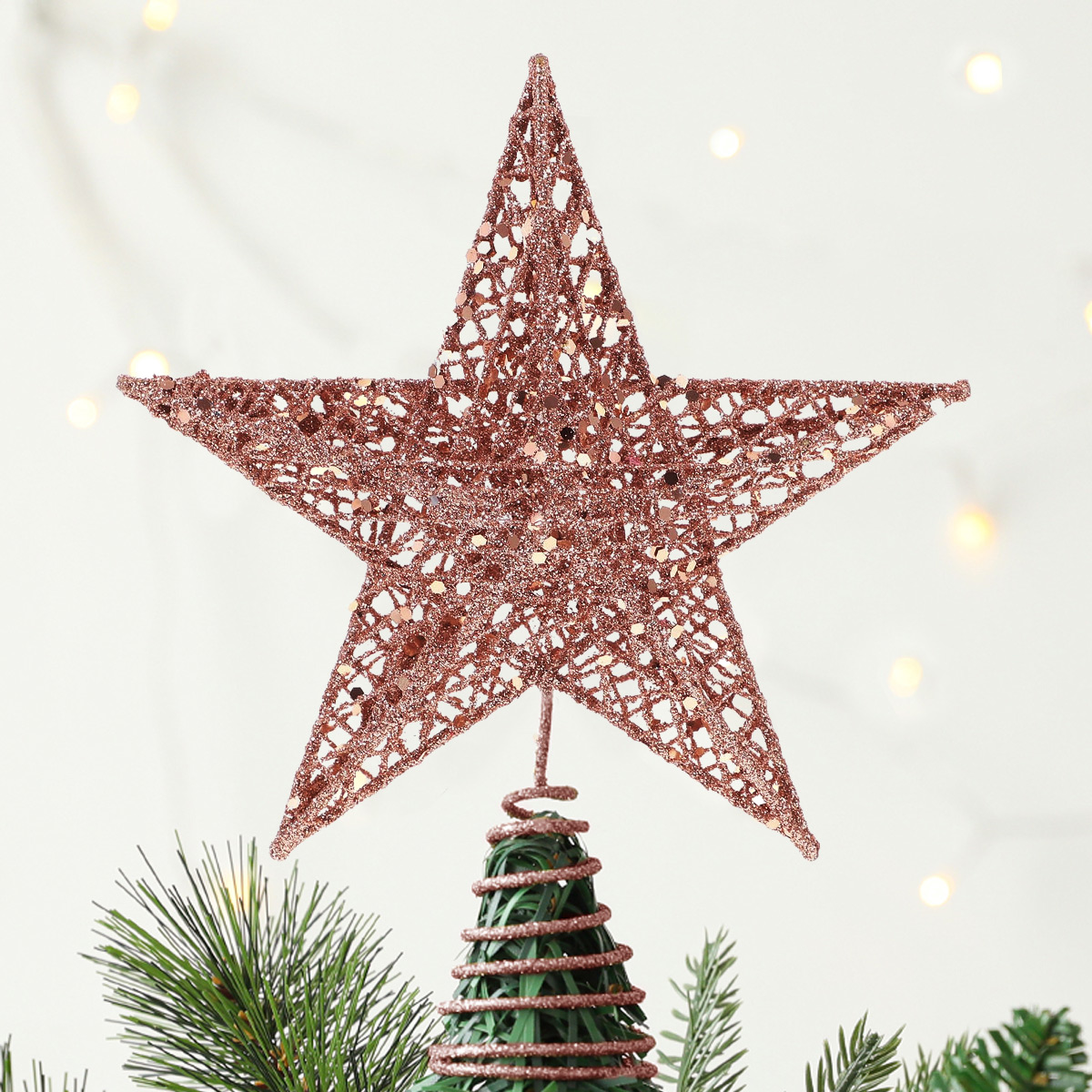 7.9in Christmas Tree Toppers Xmas Glitter Gold Star with Led Light ...