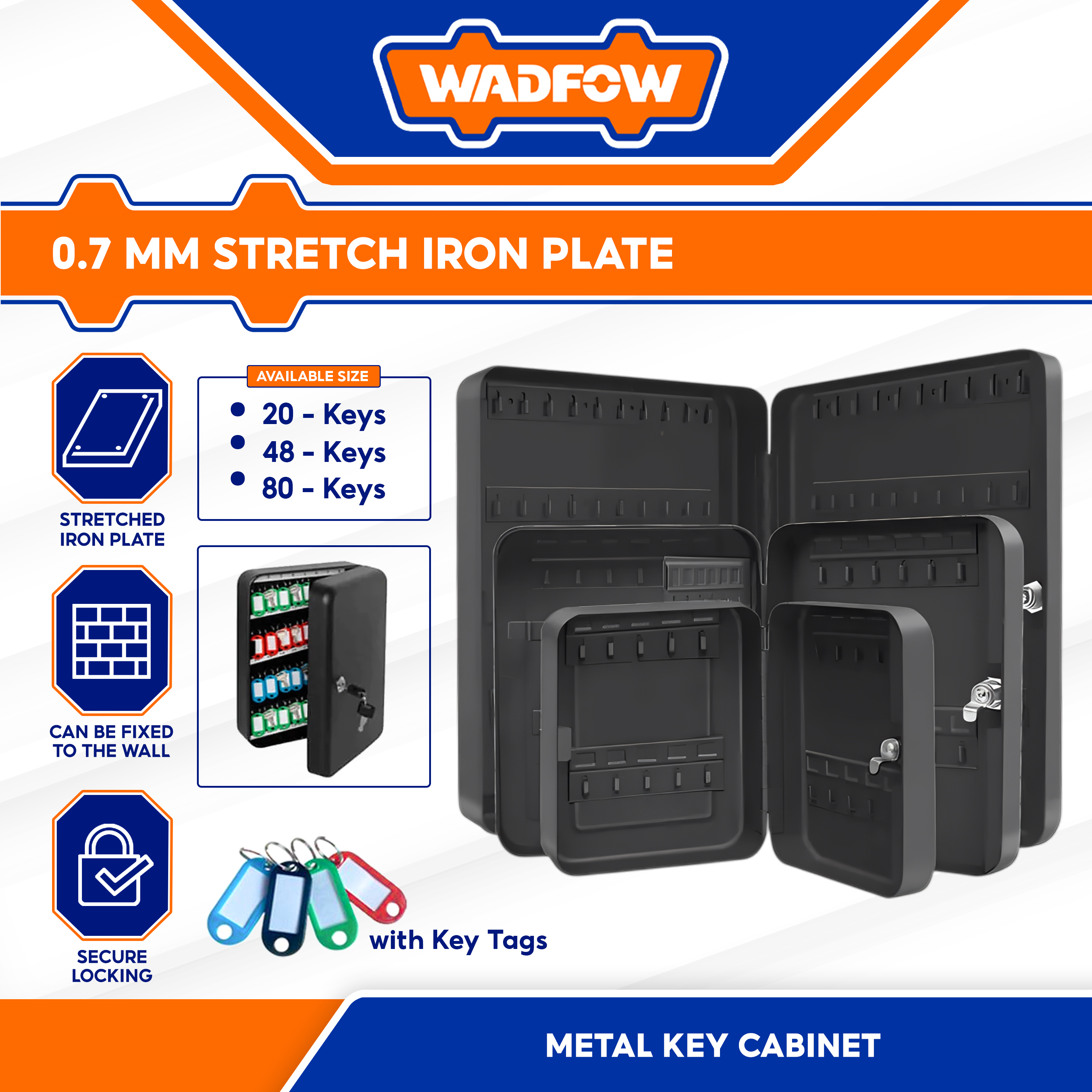 Wadfow 2.4L | 3L | 5.4L Metal Key Cabinet with 20Keys, 48 Keys, 80-Keys ...