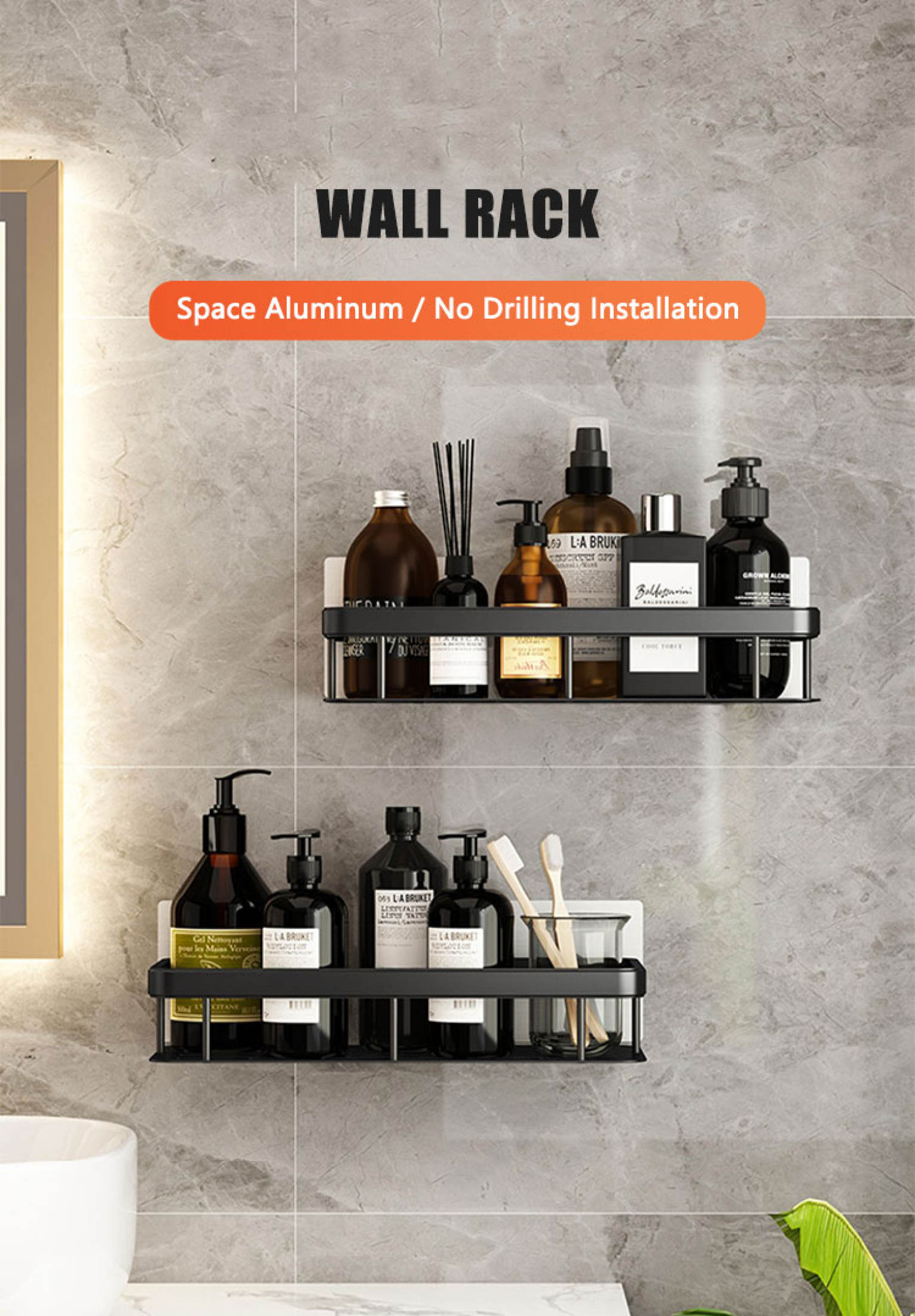 BTY Space Aluminum Bathroom Rack Stainless Bathroom Organizer Storage ...