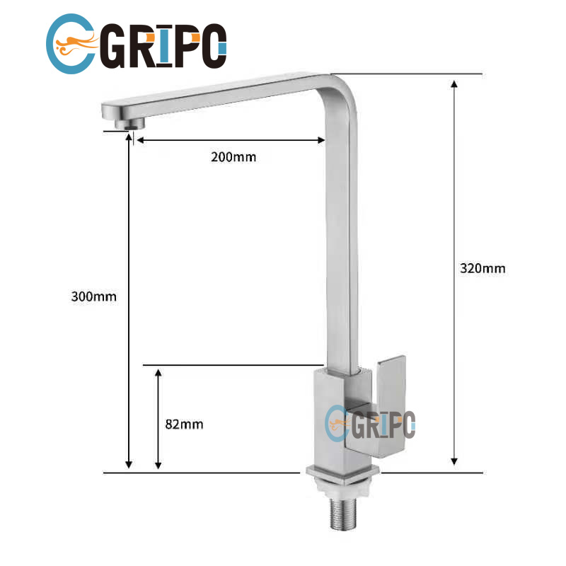 GRIPO High End 304 Stainless Square Type Kitchen Faucet Single Cold ...