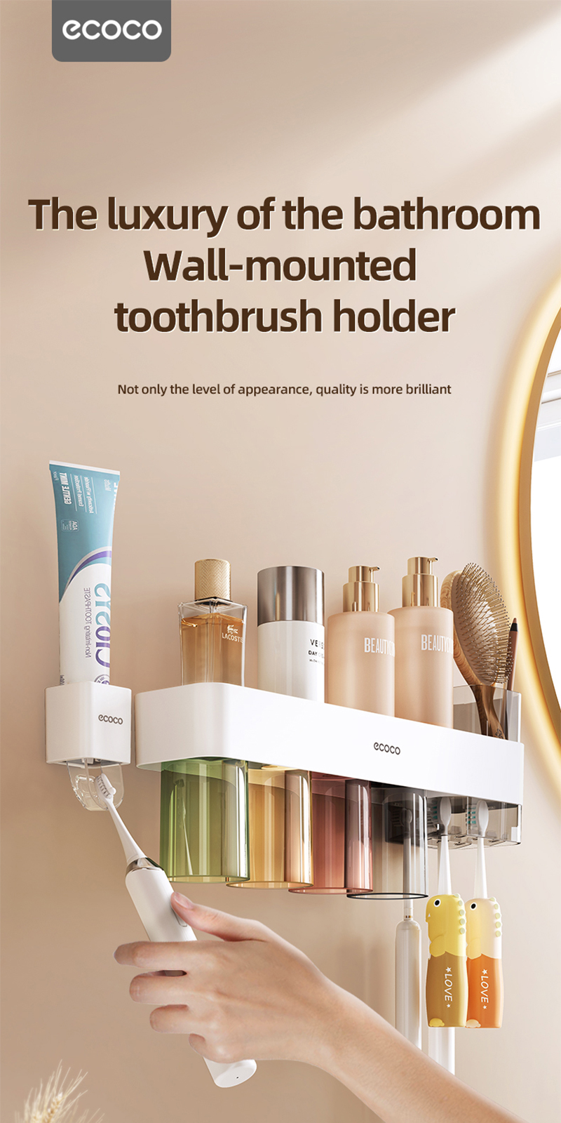 Ecoco Toothbrush Holder Wall Mounted with Magnetic Cups Bathroom ...