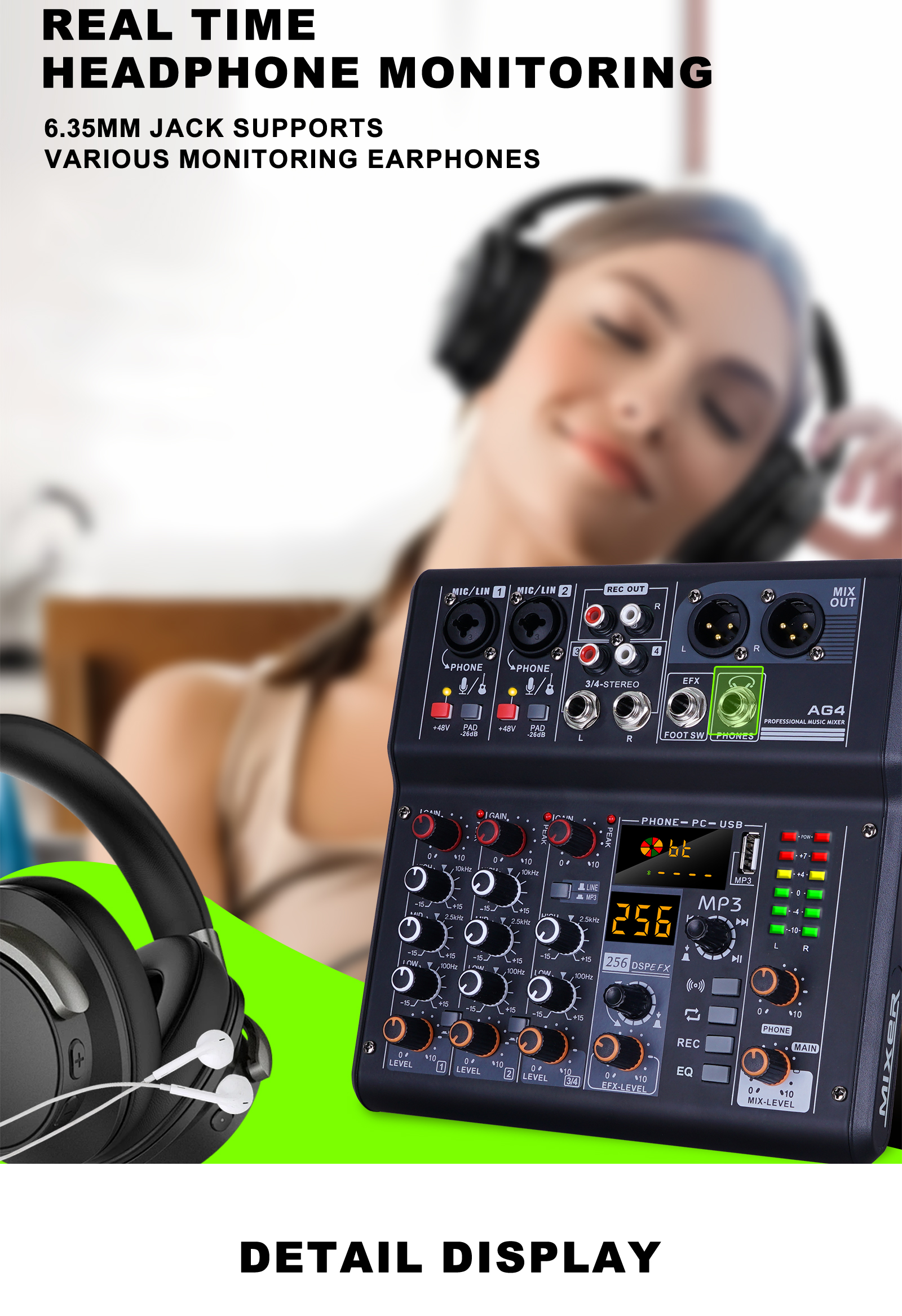 AG4 4 channel Mixer 256DSP DJ mixer USB Audio Mixer MP3 computer ...