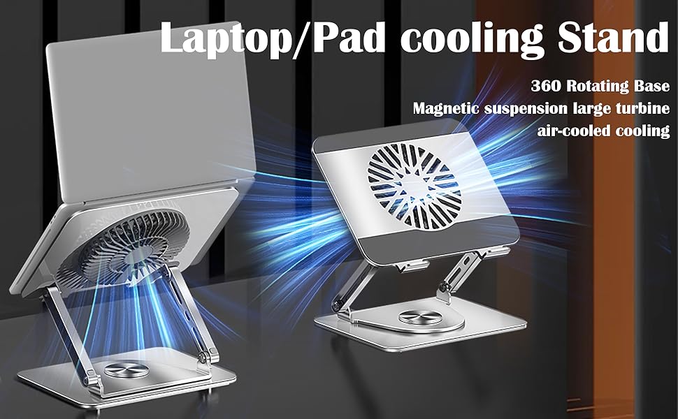 Meewoo Laptop Stand With Cooling Fan 360° Rotating Adjustable Metal ...