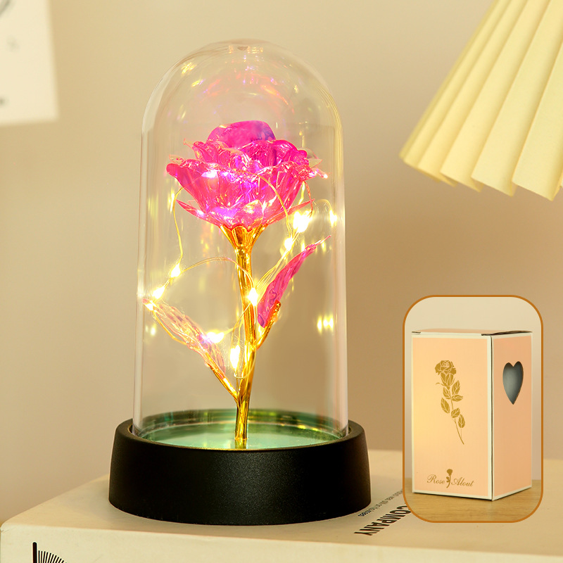 Mini Led Light Rose Artificial in Glass Dome Galaxy Rose Design as ...