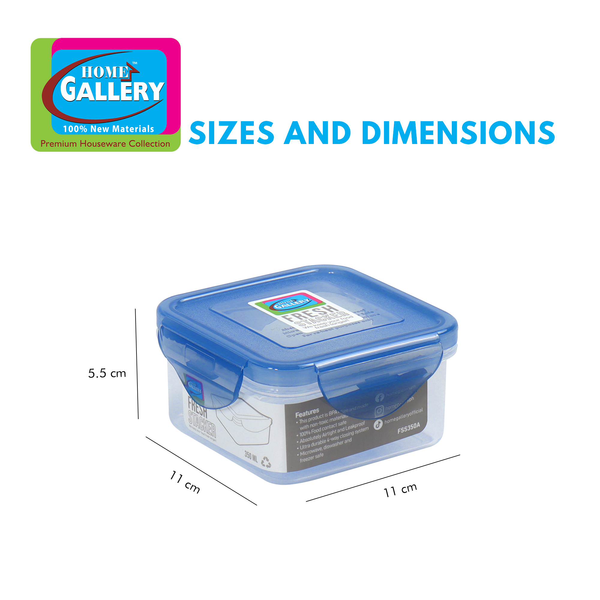 Home Gallery Fresh Stacker Square Food Keeper 350ml BPA Free Airtight ...
