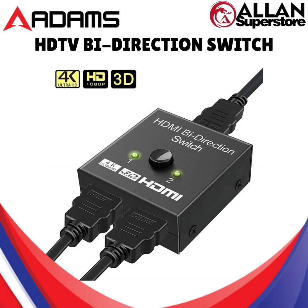 Adams 2-Port Bi-Directiona HDMI Switch 2x1 / 1x2 - Manual Switcher ...